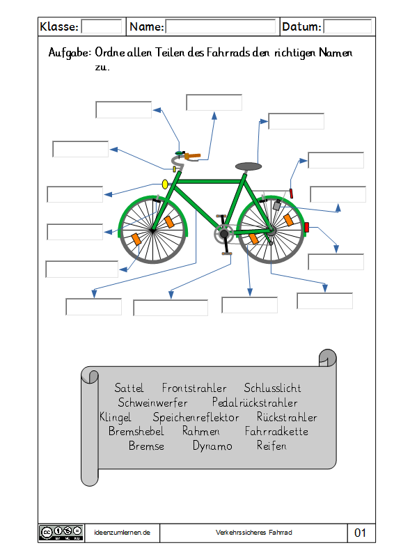 Arbeitsblatt Verkehrssicheres Fahrrad